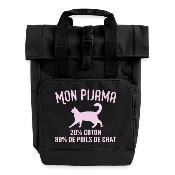 Humorous Cat Hair Pajamas - Roll Top Backpack with Two Handles - black - Front