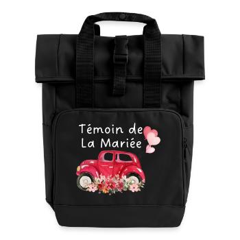 Bride's Witness Car Floral Bride - Roll Top Backpack with Two Handles - black - Front