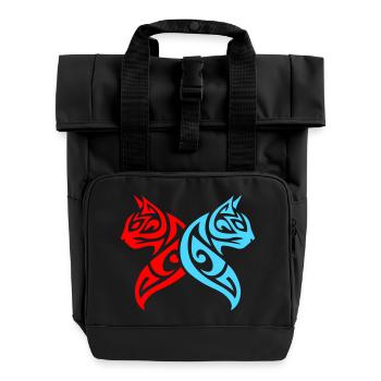 Katzen Tribal Kater Design - Rolltop Rucksack mit zwei Griffen - Schwarz - Vorne