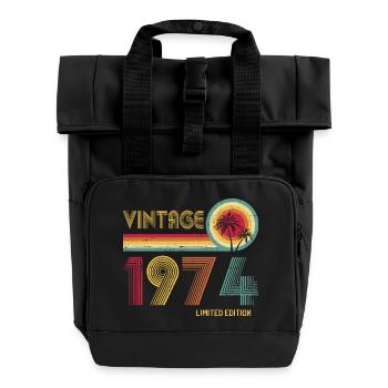 Retro-Design im 70er-Jahre-Stil - Rolltop Rucksack mit zwei Griffen - Schwarz - Vorne