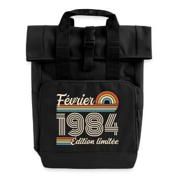 Born in February 1984 | 42nd Anniversary - Roll Top Backpack with Two Handles - black - Front