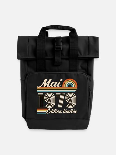 Cadeau Anniversaire 47 ans - Né mai 1979 - Sac à dos Roll Top à deux anses - noir