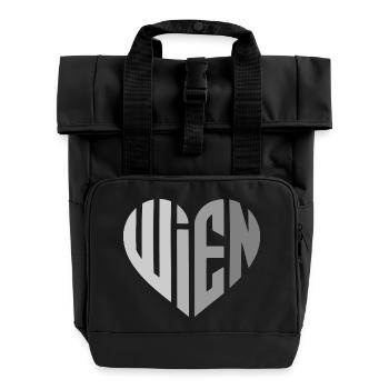 Wien Geometrisches Herzmotiv Grau - Rolltop Rucksack mit zwei Griffen - Schwarz - Vorne