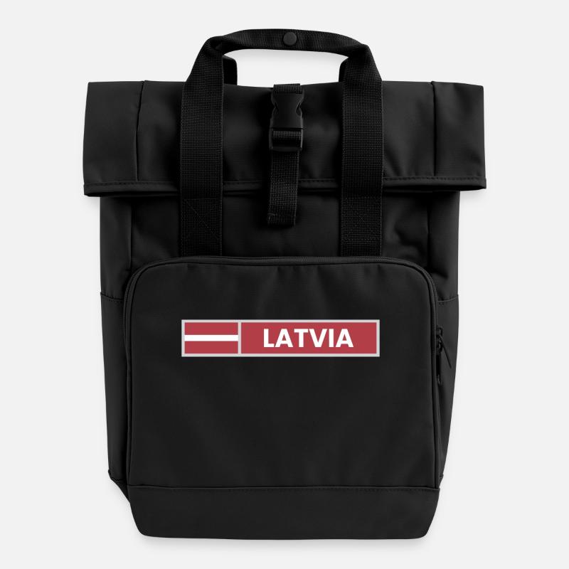 Latvia National Flag - Roll Top Backpack with Two Handles - black