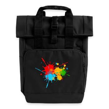 Ink, Paint, Color, Splashes, Splatter, Colour, Fun - Roll Top Backpack with Two Handles - black - Front
