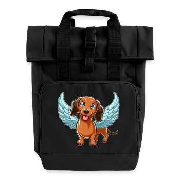 Dackel Engel Süßer Cartoon mit Flügeln - Rolltop Rucksack mit zwei Griffen - Schwarz - Vorne