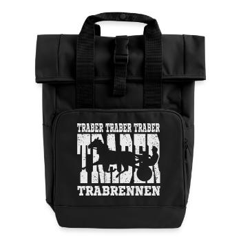 Dekoratives Traber Design - Rolltop Rucksack mit zwei Griffen - Schwarz - Vorne