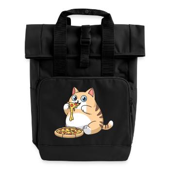 Chat potelé mignon mangeant de la pizza - Sac à dos Roll Top à deux anses - noir - Devant