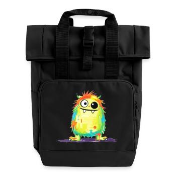Bunte Monsterkunst - Niedlicher & verspielter Charakter - Rolltop Rucksack mit zwei Griffen - Schwarz - Vorne
