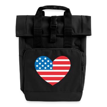 USA Flag Heart - Roll Top Backpack with Two Handles - black - Front