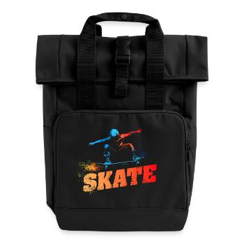 SKATE - Urban-Retro-Design - Rolltop Rucksack mit zwei Griffen - Schwarz - Vorne