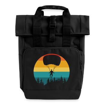 Parachutiste silhouette forêt rétro - Sac à dos Roll Top à deux anses - noir - Devant