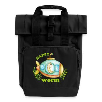 Glücklicher Regenwurm im U-Boot - Rolltop Rucksack mit zwei Griffen - Schwarz - Vorne
