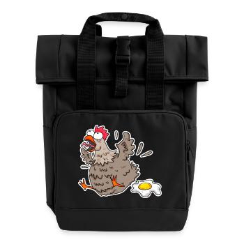Witziger Huhn mit Ei Cartoon - Rolltop Rucksack mit zwei Griffen - Schwarz - Vorne