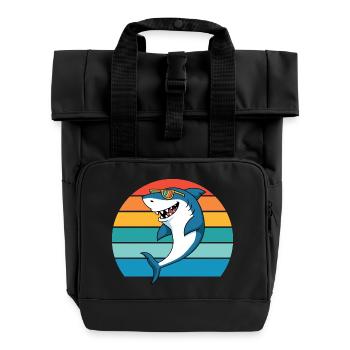Shark, Sea Creature, Predator, Shark, Great White Shark - Roll Top Backpack with Two Handles - black - Front