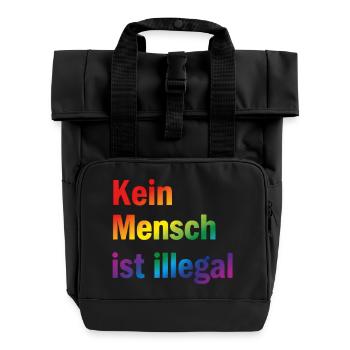 Kein Mensch ist illegal – klare Haltung zeigen - Rolltop Rucksack mit zwei Griffen - Schwarz - Vorne