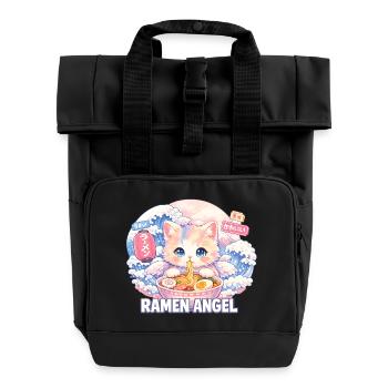 Japan Katze Ramen Nudel Retro Welle Motiv - Rolltop Rucksack mit zwei Griffen - Schwarz - Vorne