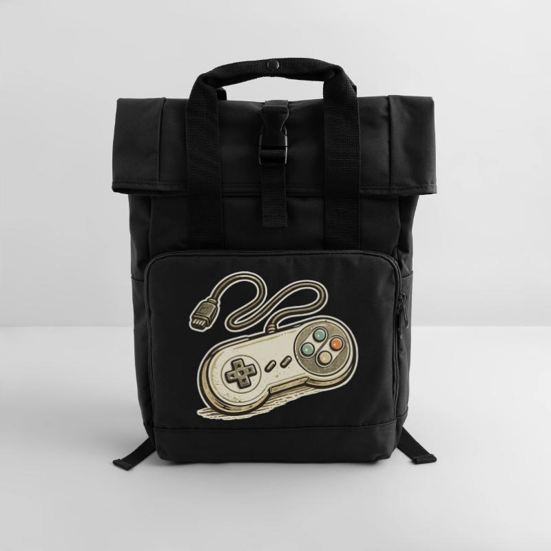 Retro Game Controller Graphics Roll Top Backpack with Two Handles