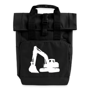 Excavator silhouette for building design - Roll Top Backpack with Two Handles - black - Front