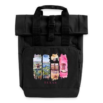Texas Travel – Longhorn & Cowboy Spirit - Roll Top Backpack with Two Handles - black - Front