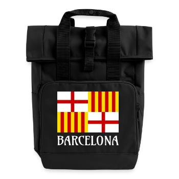 Flag Red White Yellow Barcelona Patriotic Banner - Roll Top Backpack with Two Handles - black - Front