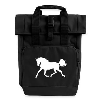 Horse silhouette white - Roll Top Backpack with Two Handles - black - Front