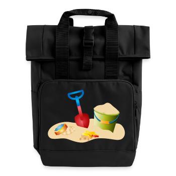 Sand Spielzeug am Strand oder im Sandkasten - Rolltop Rucksack mit zwei Griffen - Schwarz - Vorne