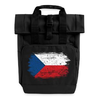 Brushstroke Czech Flag - Roll Top Backpack with Two Handles - black - Front