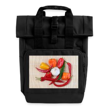 Colorful chili peppers and garlic - Roll Top Backpack with Two Handles - black - Front