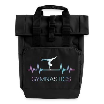 Gymnastics, Gymnast, Pulse ECG, Heartbeat - Roll Top Backpack with Two Handles - black - Front