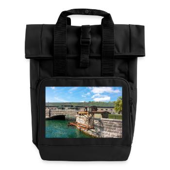 industrial monument Niagara Falls power plant - Roll Top Backpack with Two Handles - black - Front