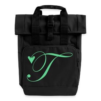 Monogram T Heart Vine - Roll Top Backpack with Two Handles - black - Front