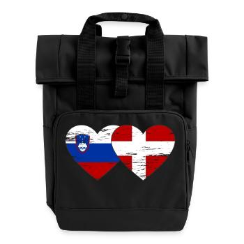 Slovenia Denmark Flag Heart used - Roll Top Backpack with Two Handles - black - Front