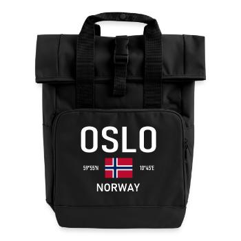 Oslo - Norvège - Coordonnées - Drapeau - Sac à dos Roll Top à deux anses - noir - Devant