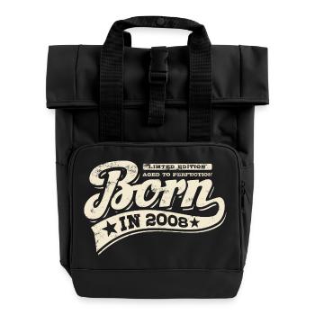 Born in 2008 - Birthday - Limited Edition - Roll Top Backpack with Two Handles - black - Front