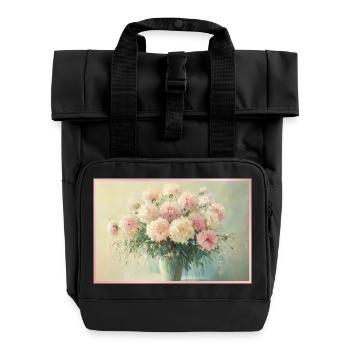 Zartes Pastell-Blumenbouquet - Rolltop Rucksack mit zwei Griffen - Schwarz - Vorne