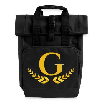 g - Roll Top Backpack with Two Handles - black - Front