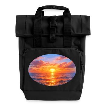 Sunset on Sea Print - Roll Top Backpack with Two Handles - black - Front