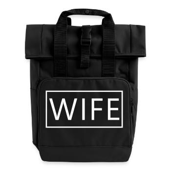 Wife Matching Couple Engagement Wedding Honeymoon - Roll Top Backpack with Two Handles - black - Front