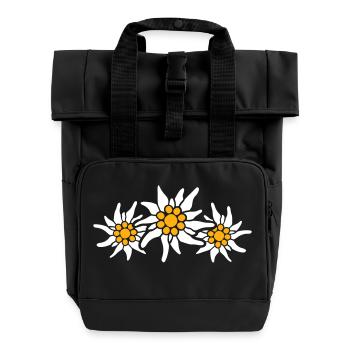 Weiße Alpen Edelweiß Blume Bergblume Berge Wandern - Rolltop Rucksack mit zwei Griffen - Schwarz - Vorne