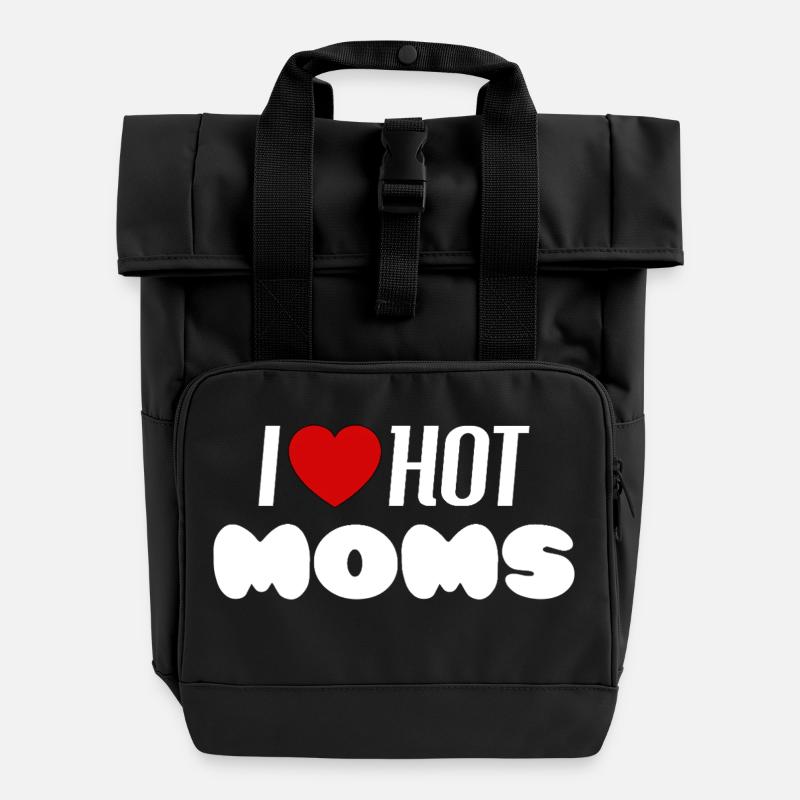 I love hot moms - Roll Top Backpack with Two Handles - black