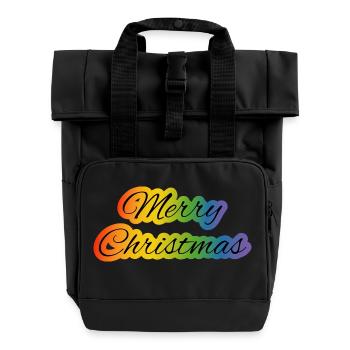 LGBT lgbtqi queer merry christmas rainbow - Roll Top Backpack with Two Handles - black - Front
