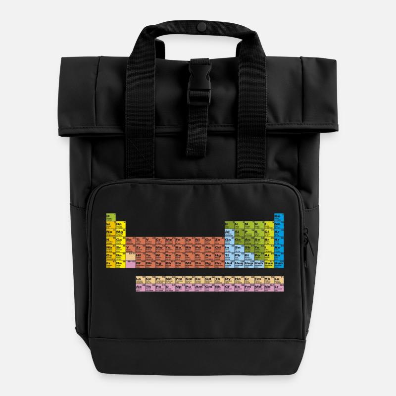 periodic table in colour with black lines - Roll Top Backpack with Two Handles - black