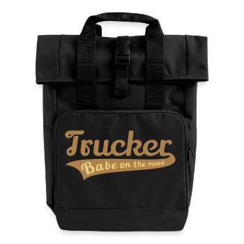 Trucker Babe on the road Truckerin LKW Fahrerin - Rolltop Rucksack mit zwei Griffen - Schwarz - Vorne