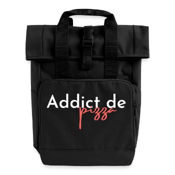 addict de pizza - Roll Top Backpack with Two Handles - black - Front