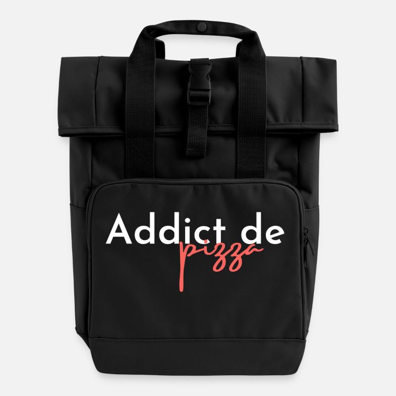 addict de pizza - Roll Top Backpack with Two Handles - black