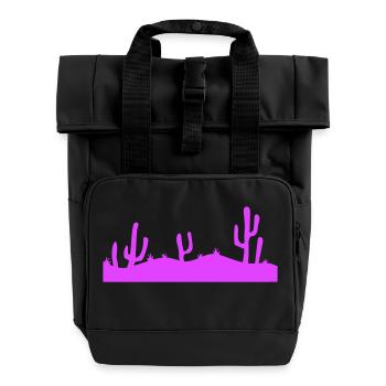 Viele Kakteen Kaktus Wüste Cool Lila Abend Nacht - Rolltop Rucksack mit zwei Griffen - Schwarz - Vorne