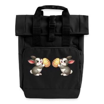 Bunny Rabbit Easter 2 - Roll Top Backpack with Two Handles - black - Front