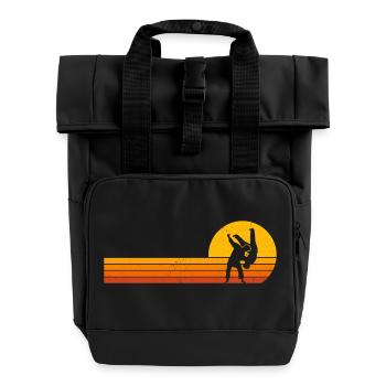 Sunrise retro judo - Roll Top Backpack with Two Handles - black - Front