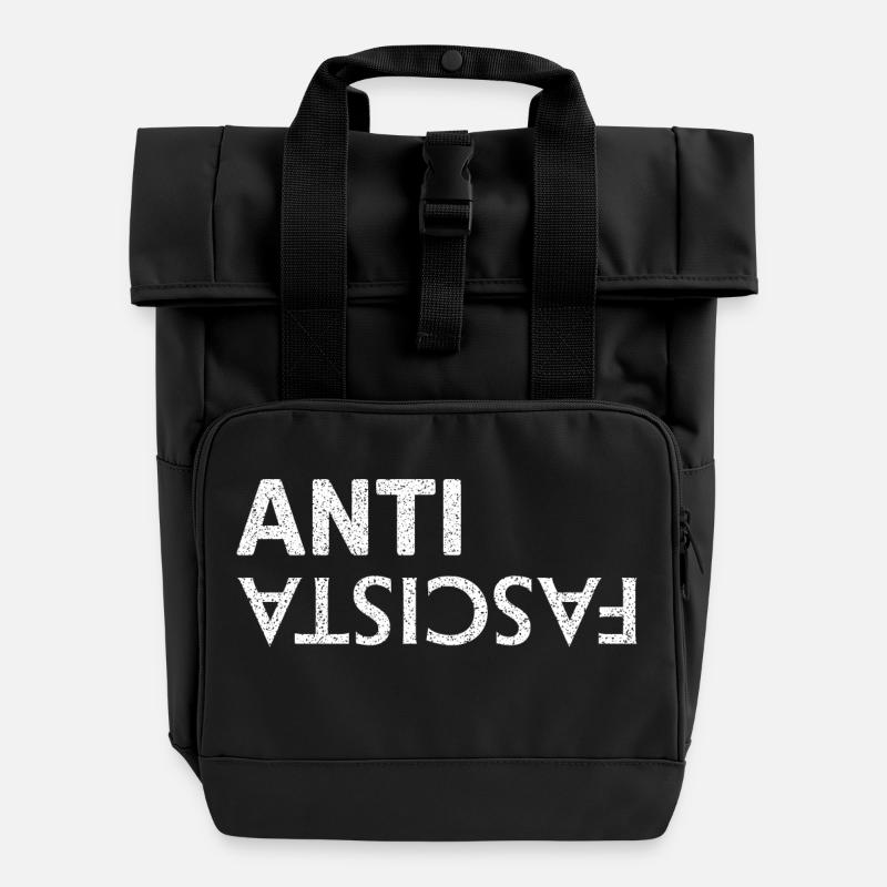Antifascist - Roll Top Backpack with Two Handles - black